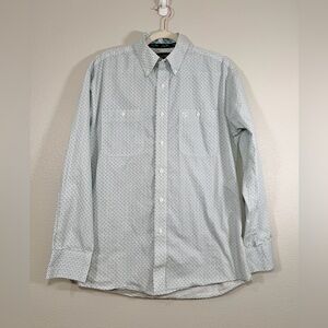 Wrangler George Strait Shirt Button Down Collar Green Blue Geometric Men Med